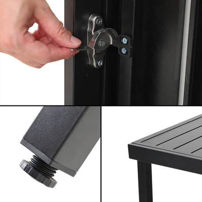 7pc Metal Patio Dining Set With Rectangular Expandable Table & 6 Chairs - Black - Captiva Designs - Image 2