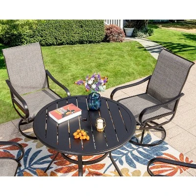 5pc Patio Dining Set With Round Table & Steel Swivel Chairs - Captiva Designs - Image 2