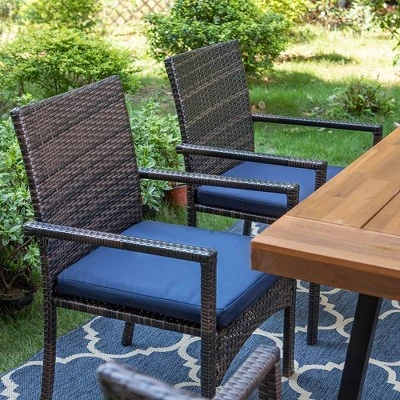 6pc Patio Dining Set With Acacia Wood Table & Bench And 4 PE Rattan Chairs - Captiva Designs - Image 3