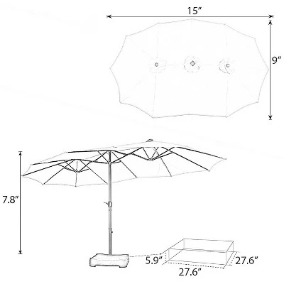 15' X 9' Rectangular Lit Outdoor Patio Market Umbrella With Extra Large Base And Sand Bags - Captiva Designs - Image 11