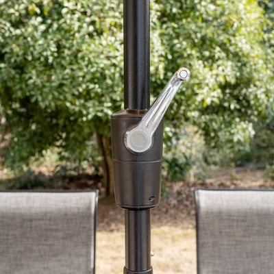 8pc Outdoor Dining Set With Metal Slat Top Table With Umbrella Hole & Swivel Chairs - Gray/Beige - Captiva Designs - Image 13