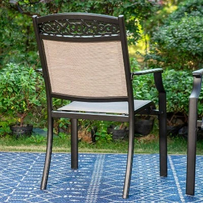 5pc Outdoor Dining Set With Sling Chairs & Metal Square Table With Umbrella Hole - Captiva Designs - Image 4