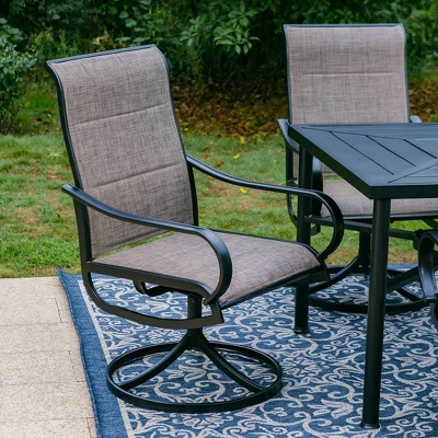 7pc Outdoor Dining Set With Padded Swivel Chairs & Metal Rectangle Table With Umbrella Hole - Gray - Captiva Hole - Image 5