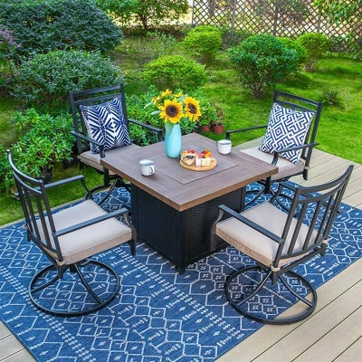5pc Outdoor Set With Swivel Chairs & 34" Propane Fire Pit Table - Captiva Designs - Image 9