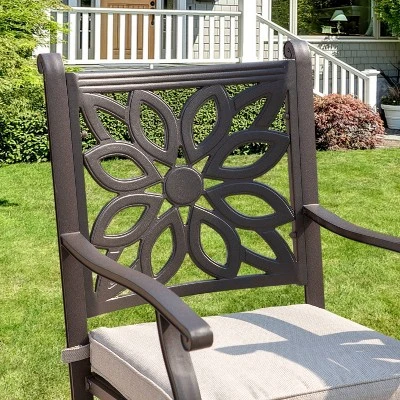 Captiva Designs 3pc Cast Aluminum Outdoor Patio Dining Set With Bar Stools Brown - Image 2