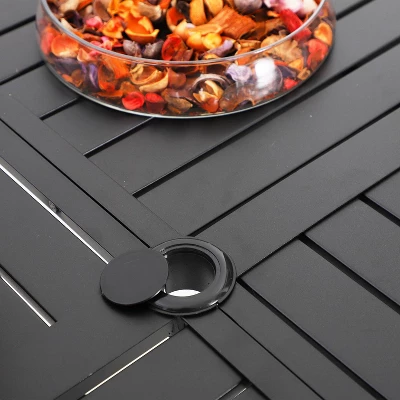 5pc Outdoor Dining Set With Padded Sling C-Spring Chairs & Round Metal Table With Umbrella Hole - Black - Captiva Designs - Image 4