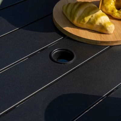 5pc Outdoor Dining Set With Seat & Back Cushions & Square Metal Table With Umbrella Hole - Captiva Designs - Image 8