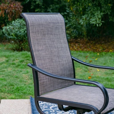 7pc Outdoor Dining Set With Swivel Sling Chairs & Large Metal Rectangle Table With Umbrella Hole - Gray - Captiva Designs - Image 7