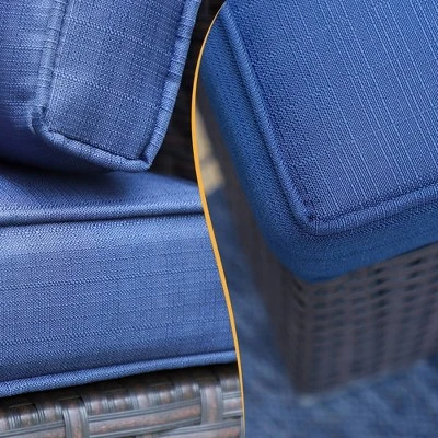 6pc Steel & Wicker Outdoor Set With Square Coffee Table & Cushions Blue - Captiva Designs - Image 3