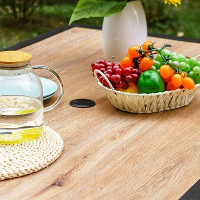 Outdoor Rectangle Dining Table With Steel Frame & 1.57" Umbrella Hole - Captiva Designs - Image 5