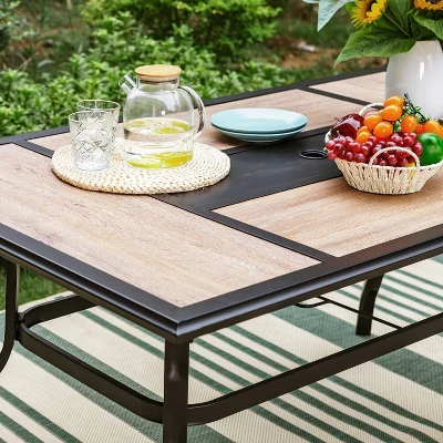 7pc Patio Dining Set With 360 Swivel Chairs & Rectangle Steel & Plastic Tabletop - Captiva Designs - Image 4