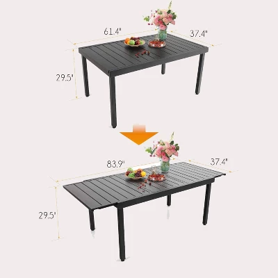 7pc Patio Dining Set With 360 Swivel Chairs With Cushions And Rectangle Concertina Steel Table - Captiva Designs - Image 17