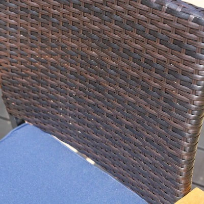 7pc Outdoor Dining Set With Rattan Stackable Chairs & Rectangle Acacia Wood Table - Captiva Designs - Image 7