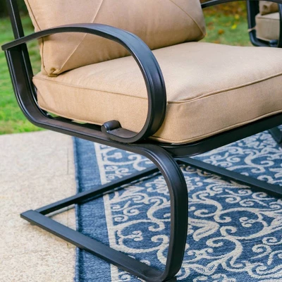 Captiva Designs 7pc Outdoor Dining Set With C-Spring Motion Chairs & Metal Table With Umbrella Hole - Image 8