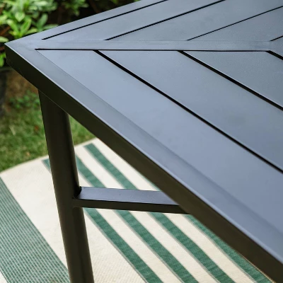 7pc Outdoor Dining Set With Swivel Sling Chairs & Large Metal Rectangle Table With Umbrella Hole - Captiva Designs - Image 7