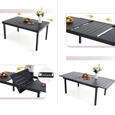 Captiva Designs 9pc Steel Outdoor Patio Dining Set With Rattan Arm Chairs & Rectangle Extendable Table - Image 2