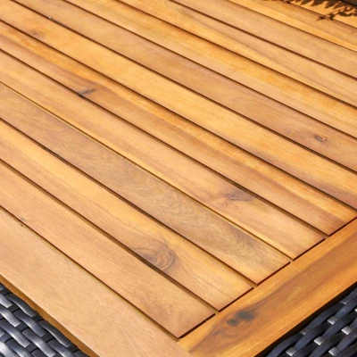 7pc Outdoor Dining Set With Rattan Stackable Chairs & Rectangle Acacia Wood Table - Captiva Designs - Image 3