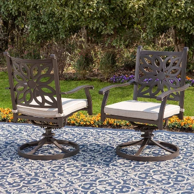 2pk Outdoor Extra Wide Cast Aluminum Swivel Chairs With Cushions - Captiva Designs - Image 3