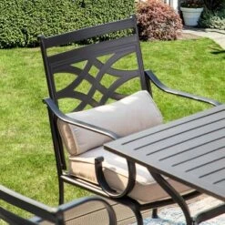 5pc Outdoor Dining Set With Seat & Back Cushions & Square Metal Table With Umbrella Hole - Captiva Designs