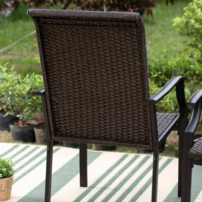 5pc Patio Dining Set With Rattan Arm Chairs & Square Faux Wood & Steel Tabletop - Captiva Designs - Image 18