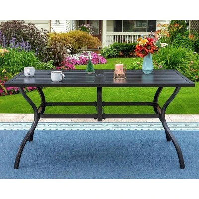 Outdoor Rectangle Steel Dining Table - Black - Captiva Designs
