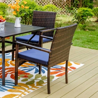 5pc Patio Dining Set With Square Metal Table & 4 PE Rattan Chairs - Captiva Designs - Image 2