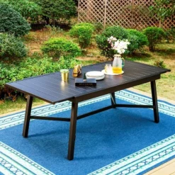 7pc Patio Set With Steel Expandable Table & Metal Padded Sling C-Spring Arm Chairs - Captiva Designs