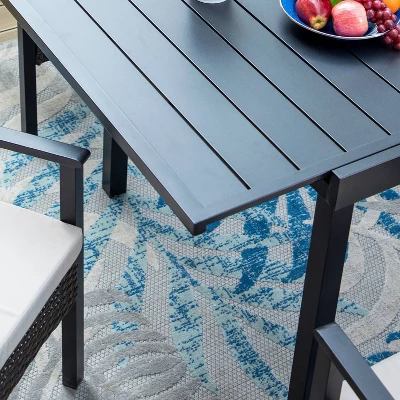 9pc Outdoor Dining Set With Extendable Table & Rattan Wicker Chairs - Beige - Captiva Designs - Image 3