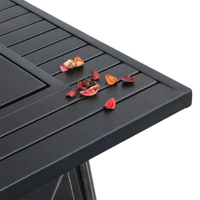 5pc Patio Dining Set With Square Steel Fire Pit With Faux Wood Tabletop & Rattan 360 Swivel Chairs - Captiva Designs - Image 13