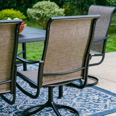 7pc Outdoor Dining Set With Swivel Sling Chairs & Large Metal Rectangle Table With Umbrella Hole - Gray - Captiva Designs - Image 6