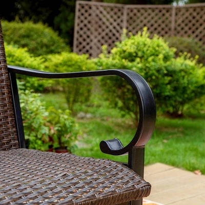 7pc Patio Dining Set With Rattan Arm Chairs & Rectangle Steel Table - Captiva Designs - Image 7