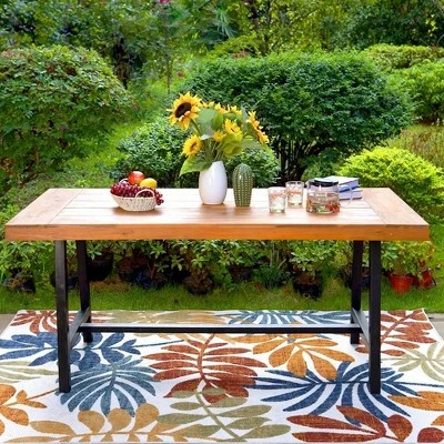 Outdoor Acacia Wood Rectangle Dining Table With Steel Frame - Captiva Designs - Image 10