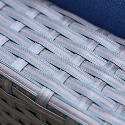 6pc Steel & Wicker Outdoor Set With Square Coffee Table & Cushions Blue - Captiva Designs - Image 4