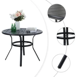 Round Patio Dining Table With Umbrella Hole - Black - Captiva Designs