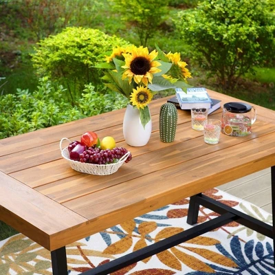 Outdoor Acacia Wood Rectangle Dining Table With Steel Frame - Captiva Designs - Image 3