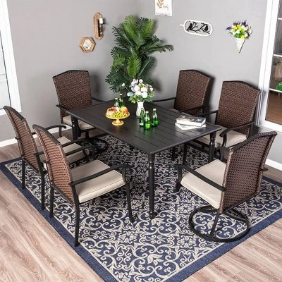 Outdoor Steel Rectangle Dining Table With 1.77" Umbrella Hole - Captiva Designs - Image 10