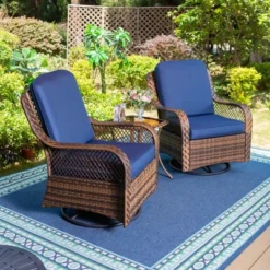 3pc Patio Conversation Set With Rocking Swivel Chairs & Table - Captiva Designs