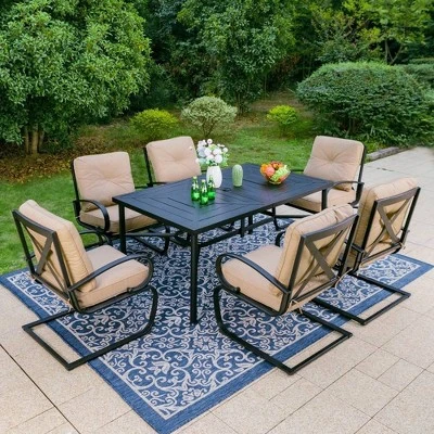 Captiva Designs 7pc Outdoor Dining Set With C-Spring Motion Chairs & Metal Table With Umbrella Hole - Image 16