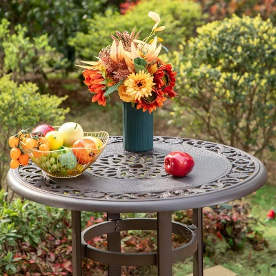 Captiva Designs 3pc Cast Aluminum Outdoor Patio Dining Set With Bar Stools Brown - Image 7