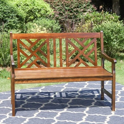 Outdoor Poplar Wood Loveseat Bench - Natural - Captiva Designs