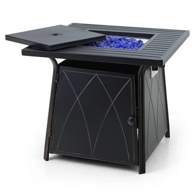 5pc Patio Dining Set With Square Steel Fire Pit With Faux Wood Tabletop & Rattan 360 Swivel Chairs - Captiva Designs - Image 10