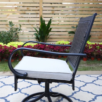 7pc Patio Dining Set With 360 Swivel Chairs With Cushions And Rectangle Concertina Steel Table - Captiva Designs - Image 14