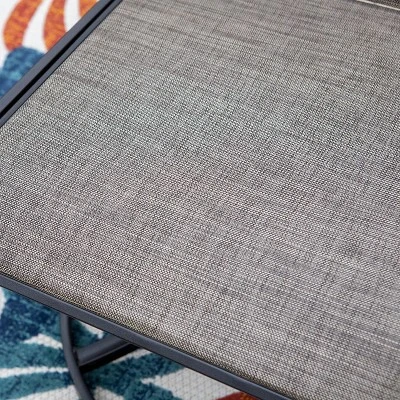 8pc Outdoor Dining Set With Metal Slat Top Table With Umbrella Hole & Swivel Chairs - Gray/Beige - Captiva Designs - Image 5