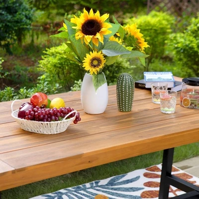 Outdoor Acacia Wood Rectangle Dining Table With Steel Frame - Captiva Designs - Image 4