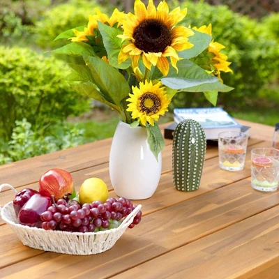 Outdoor Acacia Wood Rectangle Dining Table With Steel Frame - Captiva Designs - Image 5