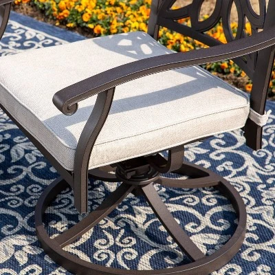 2pk Outdoor Extra Wide Cast Aluminum Swivel Chairs With Cushions - Captiva Designs - Image 4