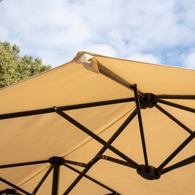 8pc Outdoor Dining Set With Metal Slat Top Table With Umbrella Hole & Swivel Chairs - Gray/Beige - Captiva Designs - Image 11