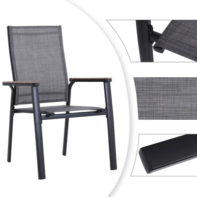 2pk Aluminum Patio Arm Chairs With Wooden Armrests - Captiva Designs - Image 3