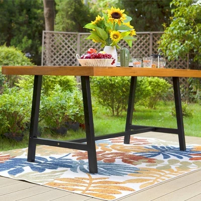 Outdoor Acacia Wood Rectangle Dining Table With Steel Frame - Captiva Designs - Image 2