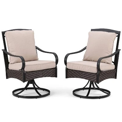 5pc Outdoor Dining Set With Swivel Chairs With Seat & Back Cushions & Square Metal Slat Table With 1.57" Umbrella Hole - Captiva Designs - Image 6